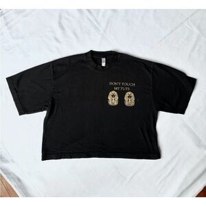 Black cropped tee with “Don’t Touch My Tuts” gold graphic – Small